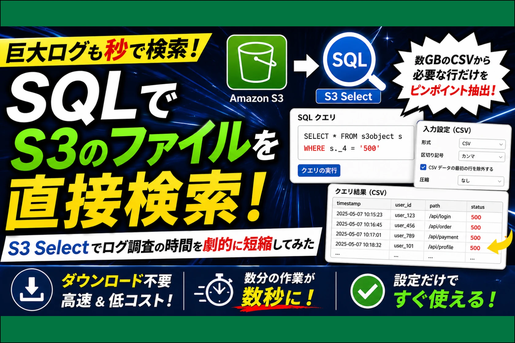 SQLでS3のファイルを直接検索！S3 Selectでログ調査の時間を劇的に短縮